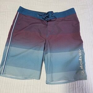 Quiksilver Men’s Red to Blue Gradient Stripe Swim Trunks